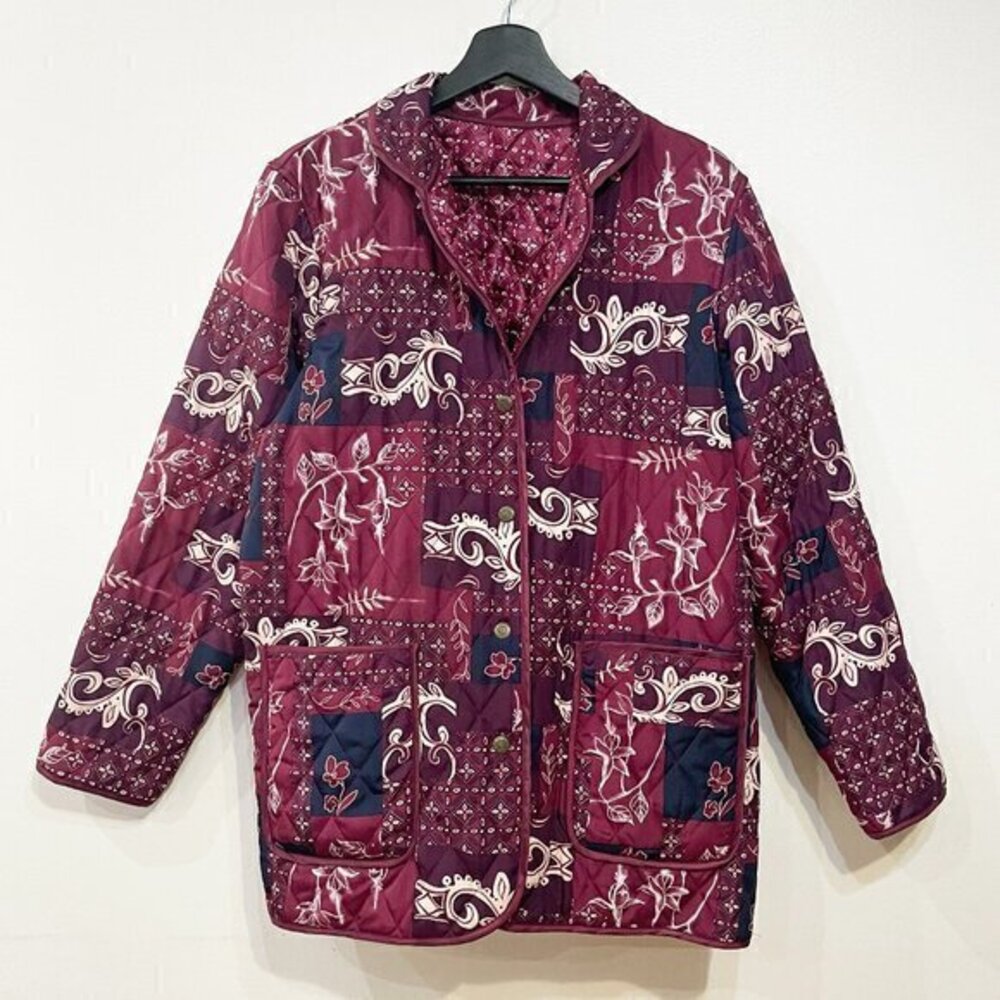 Vintage Reversible Quilted Patchwork Jacket Plum Purple XL-XXL